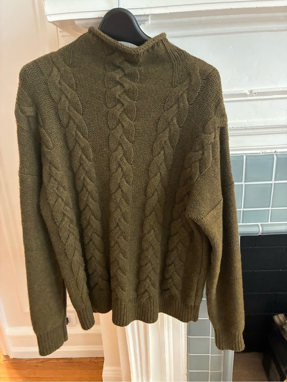 Madewell Wool blend Olive Cable Knit Sweater - Classic Mock Neck